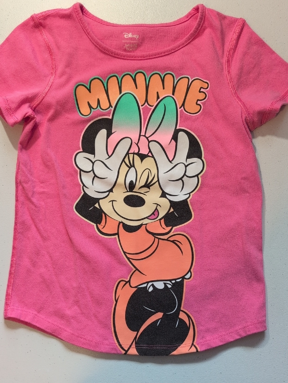 Disney Pink Minnie Mouse Short Sleeve Tee with Teal Bow Accent